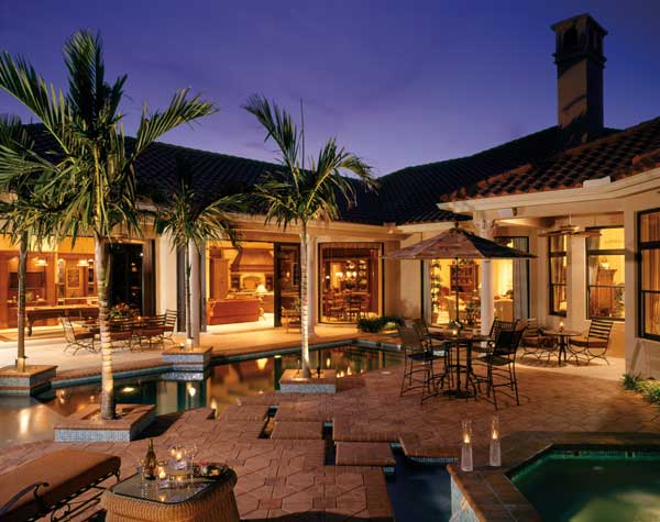 Pool and patio lighting at night